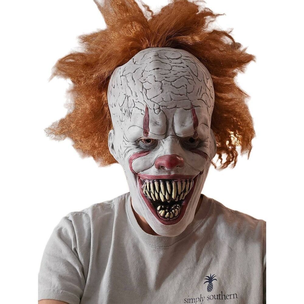 Penny Wise The Clown IT Realistic Face Mask Hair Halloween Scary Adult NEW